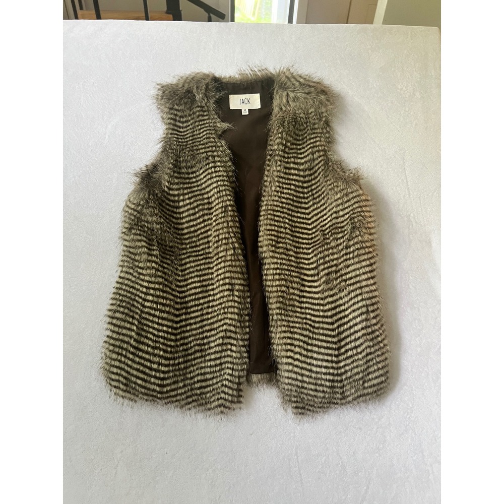 JACK Faux Fur Vest Brown Striped Open Front JE31442 Medium